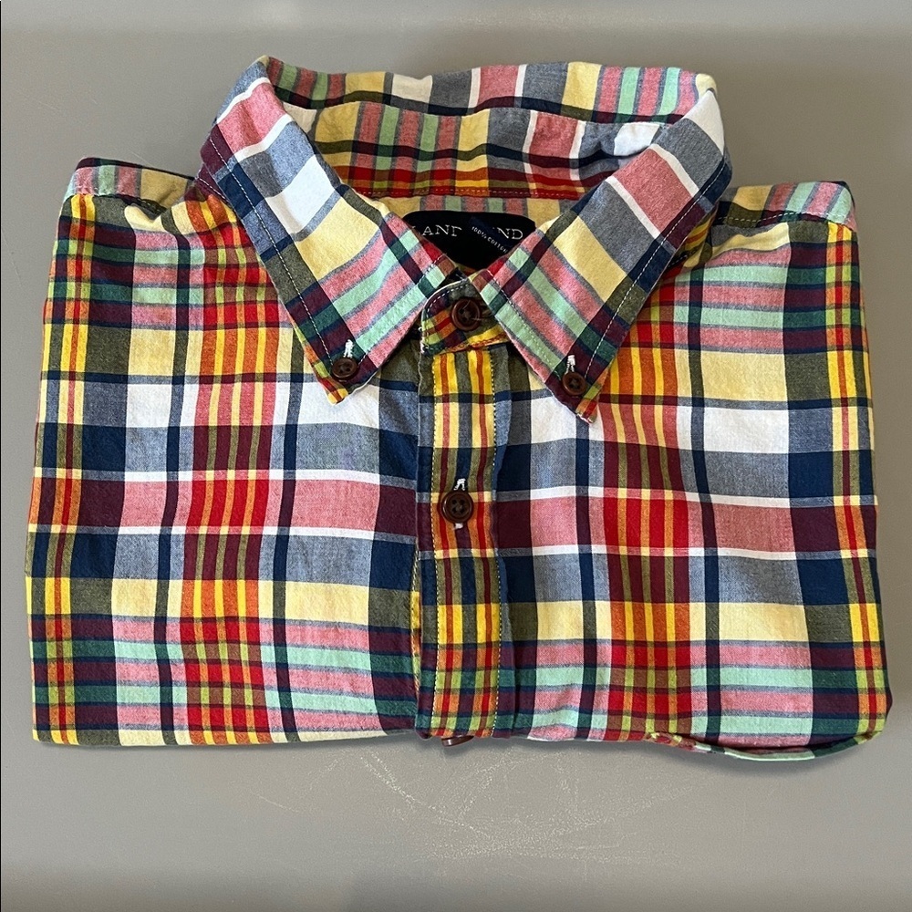 Lands End Plaid Short Sleeve Button Down Shirt Size XL Tall
